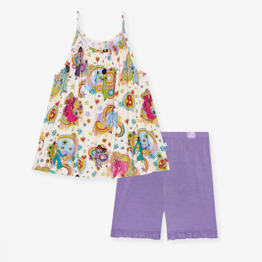 Posh Peanut Groovy Barbie & Friends Sleeveless Top Ruffled Short Set 2T NWT